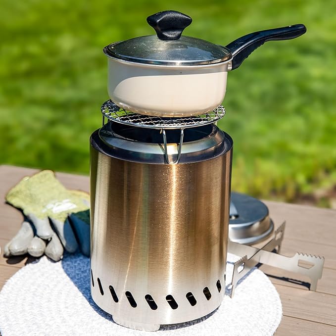 Sunnydaze 3-Piece Smokeless Tabletop Fire Pit Accessory Kit - Round Lid, Portable Fire Pit Stand, and Cooking Grate - Stainless Steel - 7.25"