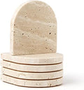 Marble Coaster for Drinks Set of 5 Natural Travertine Coasters for Home Decor Coffee Table, Modern Style Stone Cup Mat for Housewarming Party Hotel Bar Christmas Anniversary Present Beige(DL020)