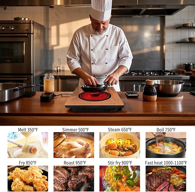 Single Burner Electric Cooktop, Portable Electrics Stove 110v with plug, Touch Stove Electric with Safety Lock, Timer, Kitchen Cooking Cooktop With 9 Power Levels, 1800W(orange)