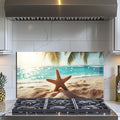 Evgosm tempered glass backsplash for stove, beach Stove Splashback, Glass Backsplash, Used for Kitchen Wall Protection and Decoration, Easy to Install and Clean. (30x16'')