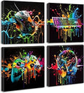 Gamer Room Decor for Boys - Game Wall Art Graffiti Gamepad Earphone Canvas Print Pictures Cool Video Gaming Poster Street Pop Men Cave Teen Bedroom Dorm Playroom Home Artwork Framed 12"X12"X4 Panels