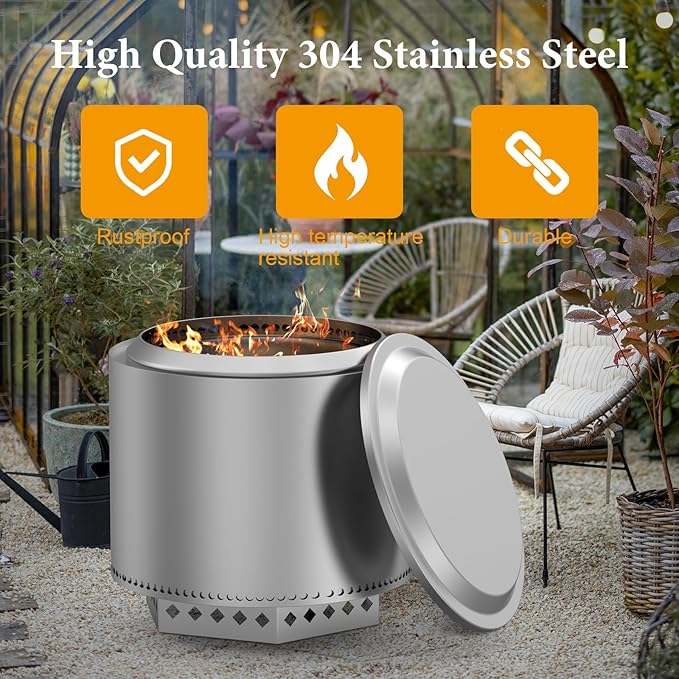 Fire Pit Lid with 600D Oxford Fabric Fire Pit Cover for Solo Stove Yukon 27'' Fire Pit,Stainless Steel Portable Firt Pit Accessories for Outdoor Fireplace and Camping,27 Inch