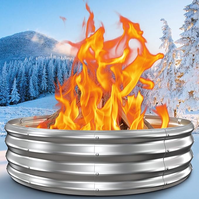 36 Inch Fire Pit Ring for Outside, Heavy Duty Wood Burning Firepit & Outdoor Fireplace,DIY In Ground or Above Ground,Portable Galvanized Steel Fire Pits Bowl for Backyard Bonfire,Patio,Camping,Round