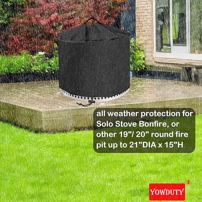 Round Fire Pit Cover for Solo Stove Bonfire 20 Inch, Waterproof Heavy Duty 600D Material Patio Firepit Cover 20" for Solo Stove Bonfire Series,Round 21" D x 15" H