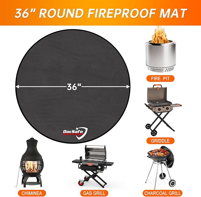DocSafe 36" Fire Pit Mat for Solo Stove Bonfire,4 Layers Double-Sided Fireproof Under Grill Mat Protector for Deck,Patio,Round BBQ Mat Indoor Fireplace Pad for Solo Stove Accessories,Easy to Clean