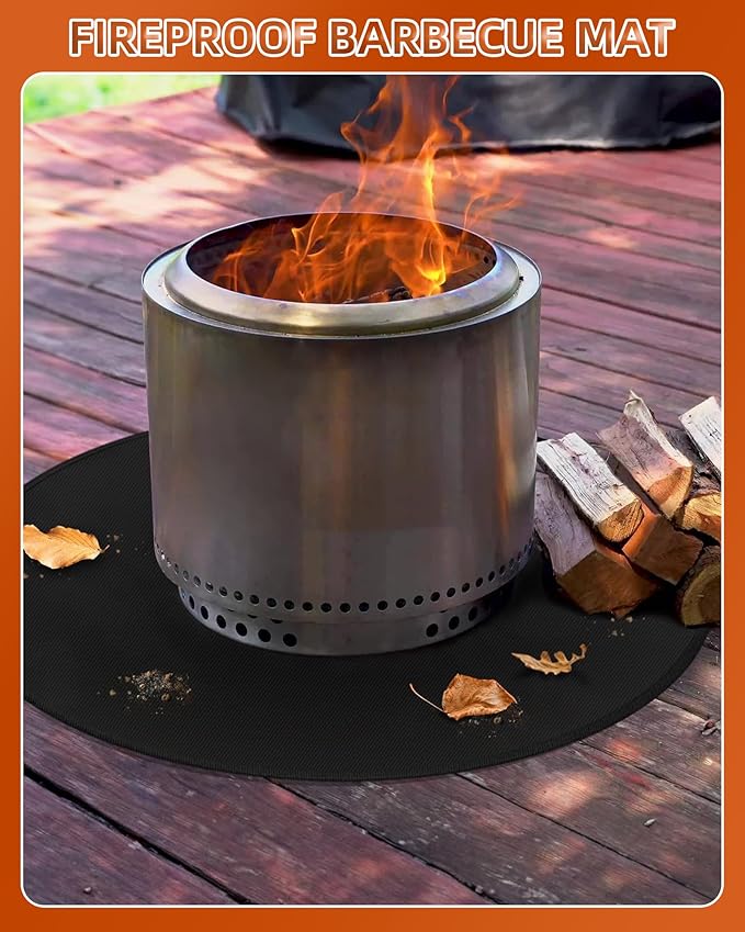 36" Round Fireproof Grill Mat for Deck & Patio, Double-Sided Silicone Coated Fiberglass, Heat Resistant Up to 2000°F, Reusable Under Grill Deck Protector for Fire Pit, Smokeless Stove, Outdoor BBQ