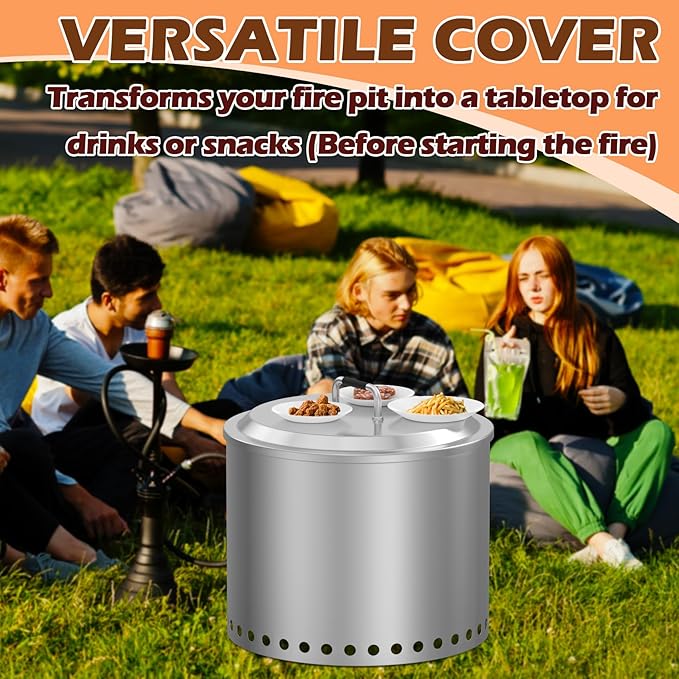Fire Pit Lid for Solo Stove Yukon 27" Accessories, Round Fire Pit Cover for Solo Stove Lid Yukon Cover, Stainless Steel Lid with Handle for Solo & More 27" Firepit Camping Accessory