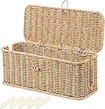 BROWNLILY Cable Management Box, Rattan Style Cord Organizer for Desk Cord Hider Outlet Covers Baby Proofing for Power Strip TV PC Router Charger Under Desk Storage - Natural Small