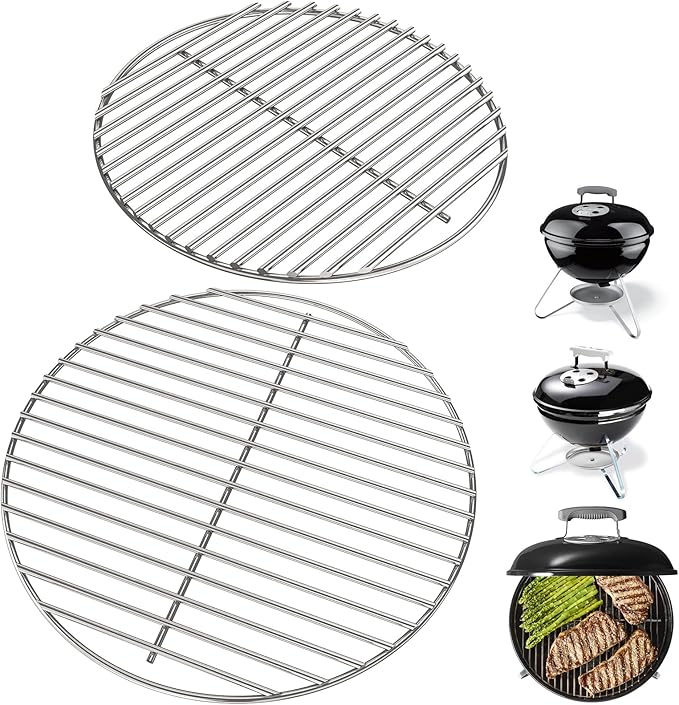 Round Cooking Grate & Charcoal Grate Kit for Weber 14 Inch Smokey Joe, Smokey Joe Gold/Silver and Tuck-N-Carry Grills, 304 Stainless Steel Grill Grates Replacement Parts for Weber 7431 7439