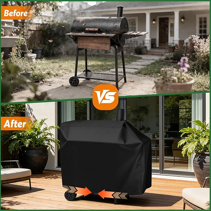 Charcoal Grill Cover for CC1830V 30 Charcoal Grill, Smoker Grill Cover for Outdoor Grill Waterproof BBQ Grill Cover - 44" L×29" W×45" H, Black