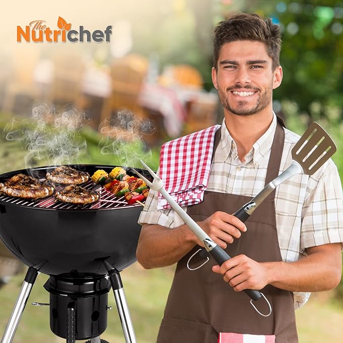 NutriChef Portable Outdoor Charcoal BBQ Grill, Barbecue Grills, Perfect for Picnic, Backyard, Patio, Camping, Offset Smoker with Cover