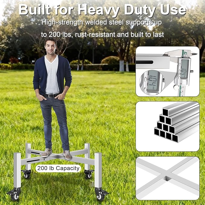 15-27 Inch Adjustable Fire Pit Stand, Premium Stainless Steel Rolling Base with Locking Wheels, Universal for Solo Stove, Heavy-Duty Rust-Proof for Outdoor Patio Camping