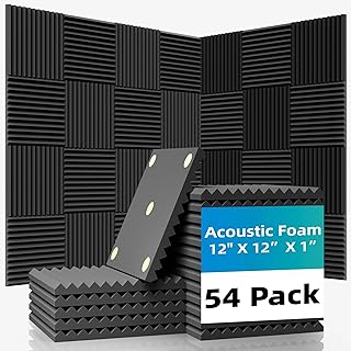 54 Pack Sound Proof Foam Panels |12"×12"×1" Quick-Recovery Soundproof Wall Panels | High Density Sound Dampening Panels for Home Studio |With Adhesive Stickers 270PCS