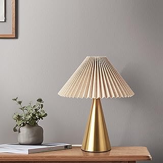 Ziqqeelam Gold Small Table Lamp, Cute Table Lamp, Pleated Table Lamp,Brass Gold Bedroom Lamps for Nightstand, Small Scalloped Lamp Shade Table Lamps for Small Spaces for Bedroom,Living Room