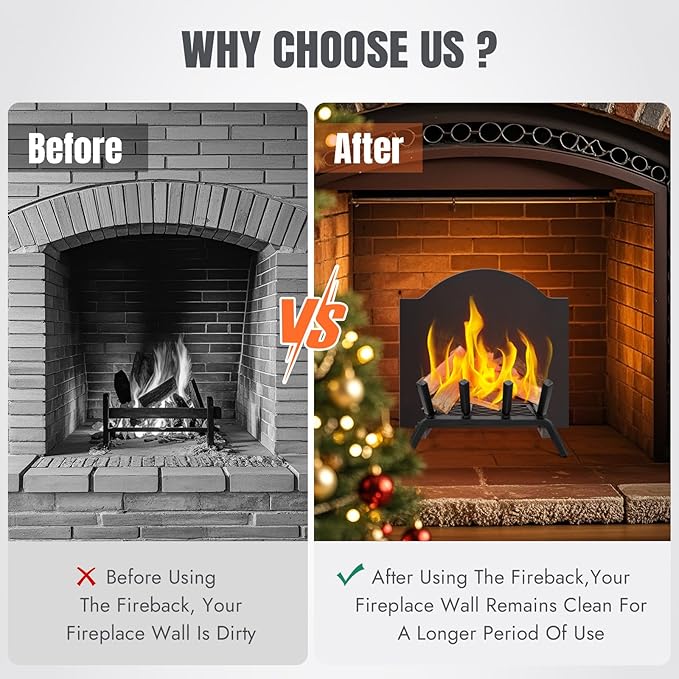 INNO STAGE 18" Fireplace Back Plates - Iron Fireback with Feet, Fireplace Wall Protection, Fireplace Heat Reflect, Black