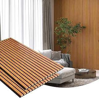 Gaahing 2 Pack Wood Finish Accent Wall Panels, 3D Slat Acoustic Paneling for Recording Studio, Office, Living Room Interior Decoration (Natural Walnut, 48"L x 24"W)