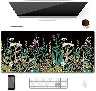 XXL Waterproof Office Desk Pad Protector 35.4x15.7 Inch - Extended Gaming Mouse Pad with Non-Slip Rubber Base, Thickened Keyboard Mat, Stitched Edges & Weeds Design