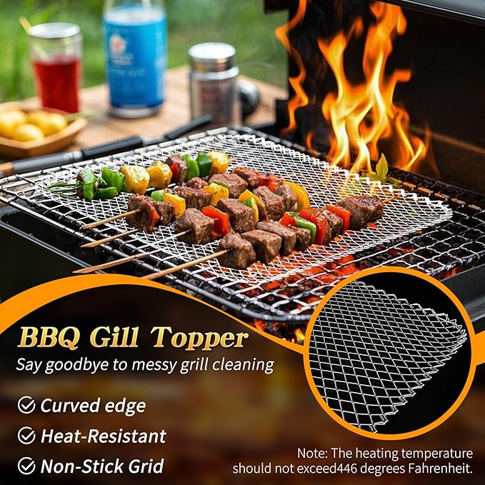 Grill Topper, 10 Pcs Disposable BBQ Grill Toppers, 12x16 in Non-Stick Heavy Duty Aluminum Mesh Grilling Grates Liners, Prevent Food from Falling Through Grill Mats for Camping Accessories