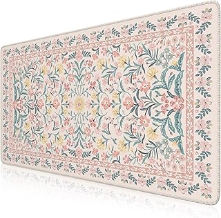 iCasso Pink Floral Desk Mat, Desk Pad, XXL Large Mouse Pad, Anti-Slip Big Mousepad with Stitched Edges, Computer Mouse Pads for Desktop Decor, Cute Office Desk Accessories for Women(Pink)