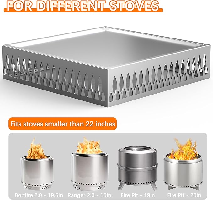 Stainless Steel Fire Pit Base for Surface Protection, X22 (23.6 Inch) Metal Fire Pit Mat, Heavy Duty Accessory for Solo Stove, Deck Protector with Air Vents for Indoor Outdoor Use