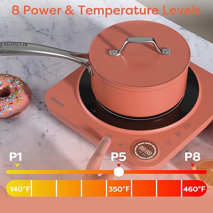 CIARRA CATIH1A-O Portable Induction Cooktop, Slim Single Electric Countertop Burner with Sensor Touch and Digital time, Orange