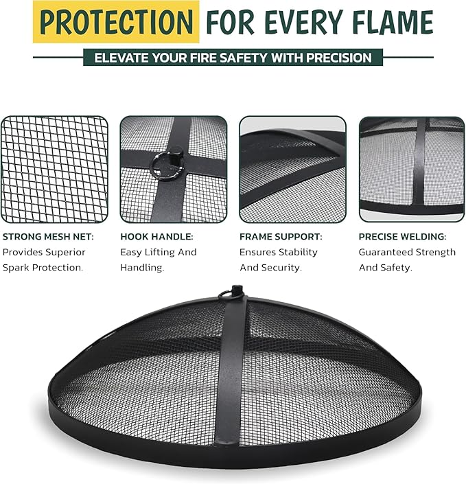 Fire Pit Screen for Solo Stove, 18.5" Fire Pit Spark Screen for Solo Stove Accessories -Carbon Steel Spark Protector Mesh Screen for Fire Pits as bonfire shield with Hook & Bonfire Shield Removal Tool