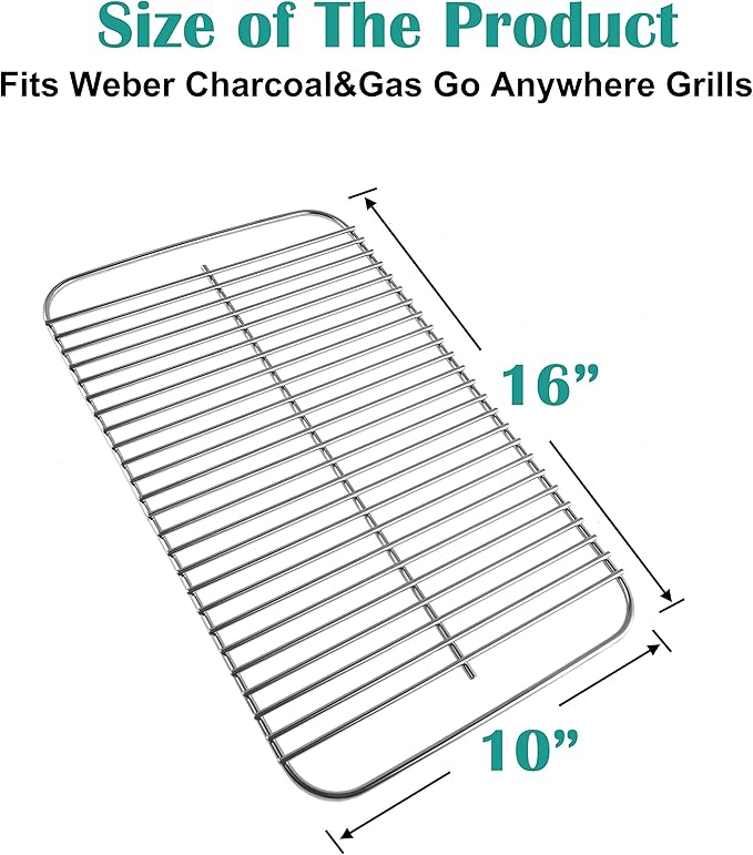 80631 Stainless Steel Grill Grate for Weber Go-Anywhere Charcoal and Gas Grill, Replaces 70211, 3634, 67195, 16" x 10"