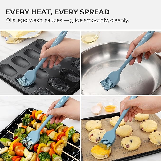 Elihome Mini Silicone Basting Pastry Brush, Cooking Brush for Oil Sauce Butter Marinades, Food Brushes for BBQ Grill Kitchen Baking, Baster Brushes Food Grade, 4 Pack Multi Color