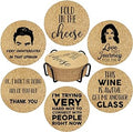 Funny Drink Coasters for SC Fans, 6 Pcs Coffee Coasters with Metal Holder, Fold in The Cheese TV Show Coasters, Cute Birthday Housewarming Gifts for Women Men Coworkers