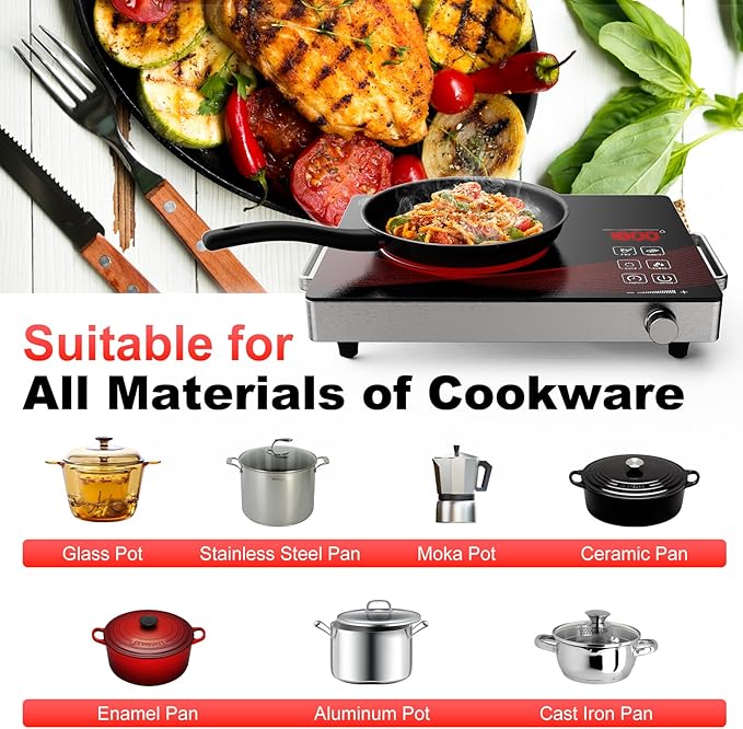 electric burners for cooking stove cooker cocina electrical 1 hornillas parrilla eléctrica para cocinar Portable Electric Cooktop Single Burner Stove with Plug,Hot Plate Countertop1800W 110V