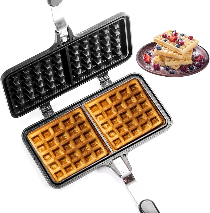 Dicunoy Non-stick StoveTop Waffle Maker, 8" Portable Aluminum Pan for Sandwich Toaster, Breakfast