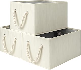 StorageWorks Storage Baskets for Shelves, Fabric Storage Bins, Closet Organization and Storage Basket, Foldable Organizer Bins for Clothes, Beige, White & Ivory, Large, 3-Pack