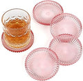 Modern Clear Coaster Set of 5- Glass Coasters for Drinks Crystal Coasters Round Cup Coaster Coffee Table Decor for Office, Kitchen, Bar, Dining Room, Living Room, Patio(Clear Pink)