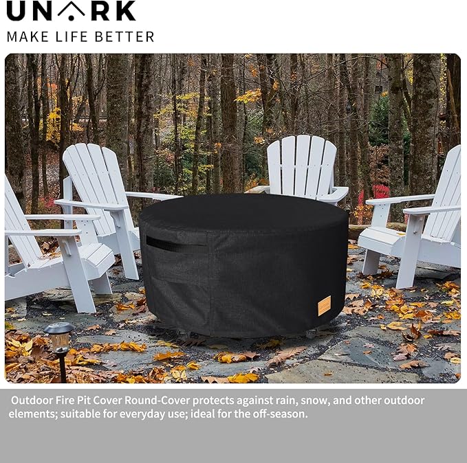 Fire Pit Cover Round 32 inch,Waterproof 600D Heavy Duty Patio Fire Pit Cover,Outdoor Round Gas Fire Pit/Table Cover,32” Dia X 16”H,Black