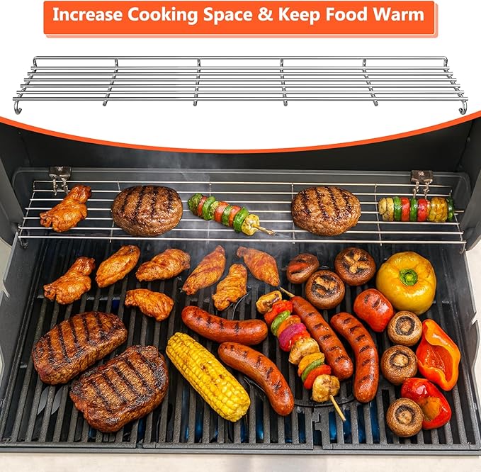 QuliMetal 66045 Grill Warming Rack for Weber GS4 Genesis II E-410, II S-410, II SE-410 Grills, Grill Parts for Weber Genesis II 400 Series, SUS304 Stainless Steel Warming Rack for Genesis 66045