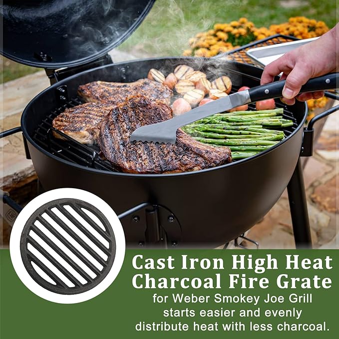 Cast Iron Bottom Fire Grate - 9 Inch Round BBQ Grill Grate Replacement, High Heat Charcoal Plate Bottom Grate Grill Parts, Fireplace Grate for Fire Pit Project BBQ Accessories Parts