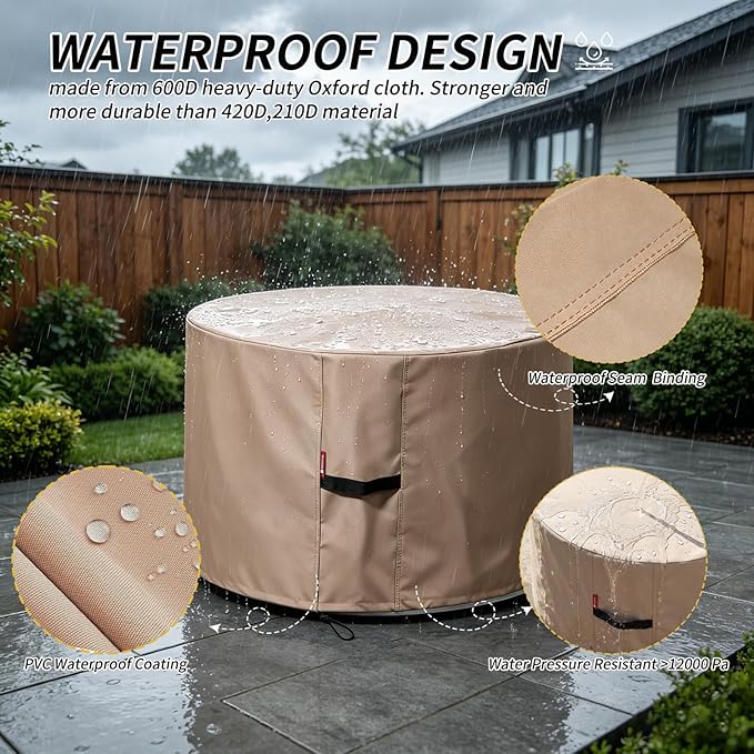 SheeChung [2026 Upgraded] Fire Pit Cover Round for Solo Stove Surround 44" D x 24" H,Heavy Duty 600D Waterproof Firepit Cover,Fits for 40-44" Fire Pit/Table,Outdoor Fireplace Covers with Drawstring