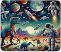 Outer Space Anti-Slip Gaming & Office Mouse Pad with Stitched Edges 9.5 x 7.9 Inch, Surreal Design of Rockets Dinosaurs Planets and Astronaut Characters Durable Smooth Surface Desk Mat