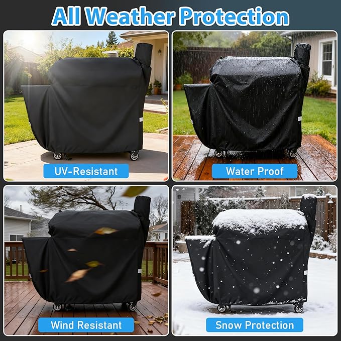 Utheer Grill Cover for recteq Flagship 1100/1600, RT-1250, RT-700 and RT-680 Wood Pellet Grills - Heavy Duty 600D Waterproof Fabric Grill Cover with Elastic Drawstrings, Black