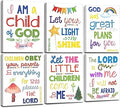 Sunday School Decorations for Classroom, Framed Bible Verse Wall Decor for Kids Room, Christian Religious Wall Art Canvas for Nursery Playroom Bedroom (Set of 6, 8X10in, Framed)