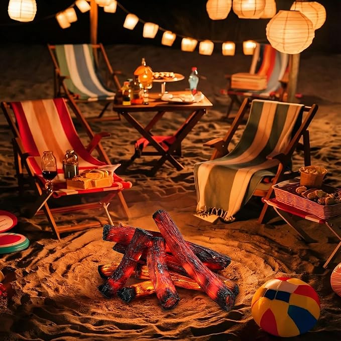 Tuanse 10 Pcs 9 in, 16 in Flameless Fake Fire Log Spring Summer Beach Camping Themed Party Decorations Fake Campfire Battery Operated Artificial Fire Pit for 4th of July Easter Party Decor