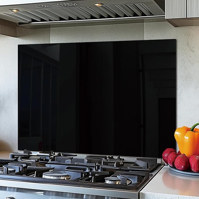 DAIFURONGE Tempered Glass Backsplash for Kitchen, Black and White Art Stove Backsplash Protector - Easy to Clean Wall Decor (Black, 35.43"x23.62"(90x60cm))