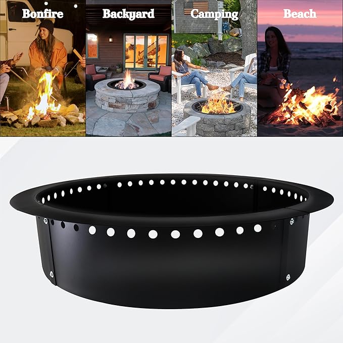 FEBTECH Smokeless Fire Ring Liner - 46" OD & 40" ID - Premium Carbon Steel FireRing with Heat Resistant Coating - DIY Portable Smokeless Fire Ring Designed for Memorable Gatherings Under The Stars