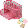 Office Supplies Mesh Desktop Organizers with Sticky Notes Pen Holder for office Desktop Storage for Office School Home Supplies Teacher Student(Rose red)