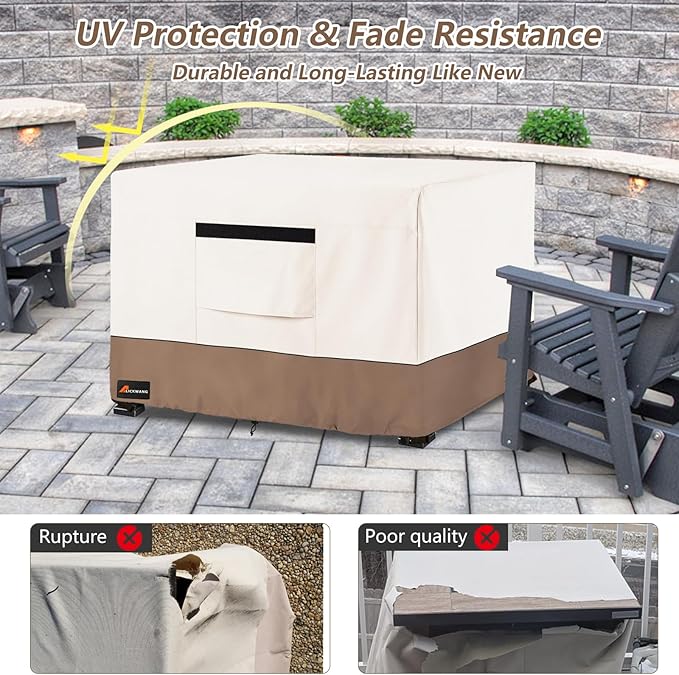Fire Pit Cover Square, Outdoor Heavy Duty Durable 600D 100% Waterproof Tear-Resistant 28-30 Inch Fire Pit Cover, Patio Fire Pit Table Covers, Beige 30" L x 30" W x 25" H