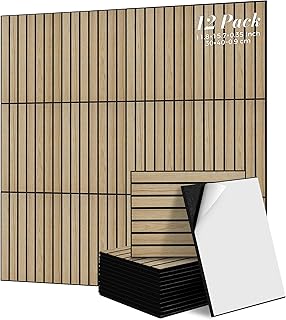 TO-TH Wood Grain Sound Proof Panels for Walls 12 Pack 11.8×15.7×0.35 Inches Self-Adhesive Acoustic Panel Noise Canceling Panels for Home Office, Studio, Bedroom, Teak