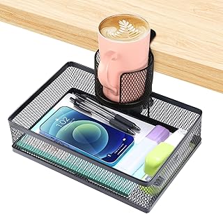 ROSYLINE 360°rotation under desk drawer, Drawer Under Desk Storage Organizer, Rotary Desk Storage Organizer with Cup Holder, Clamp Drawer Basket, sturdy and durable (black)