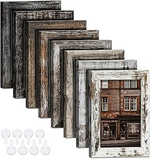 4x6 Picture Frames Set of 8, Vintage Rustic Farmhouse Industrial Style Photo Frames, High Definition Real Glass, for Tabletop or Wall Hanging