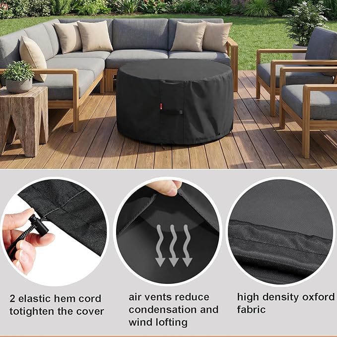 SheeChung Fire Pit Cover - Waterproof 600D Heavy Duty Round Patio Fire Bowl Cover Black (Round 50”D x 24”H)-Fits 45",46",48”,50" Gas Firepit Table/Bowl Covers