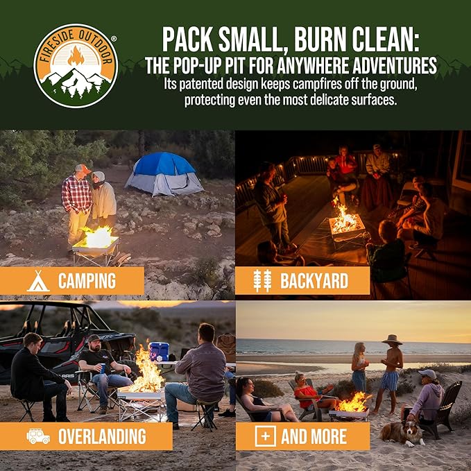 Fireside Outdoor Pop-Up Fire Pit 24" Ultra Lite Weighs 3.2 lbs - Folding FirePits for Outside, Outdoor Small Firepit Portable, Campfire Burn Pits, Camping Fire Pit Portable Holds 80 lbs of Firewood